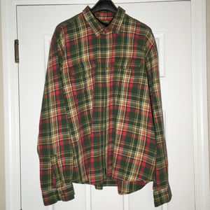 XL Abercrombie Green/Red Flannel Button-Down Shirt